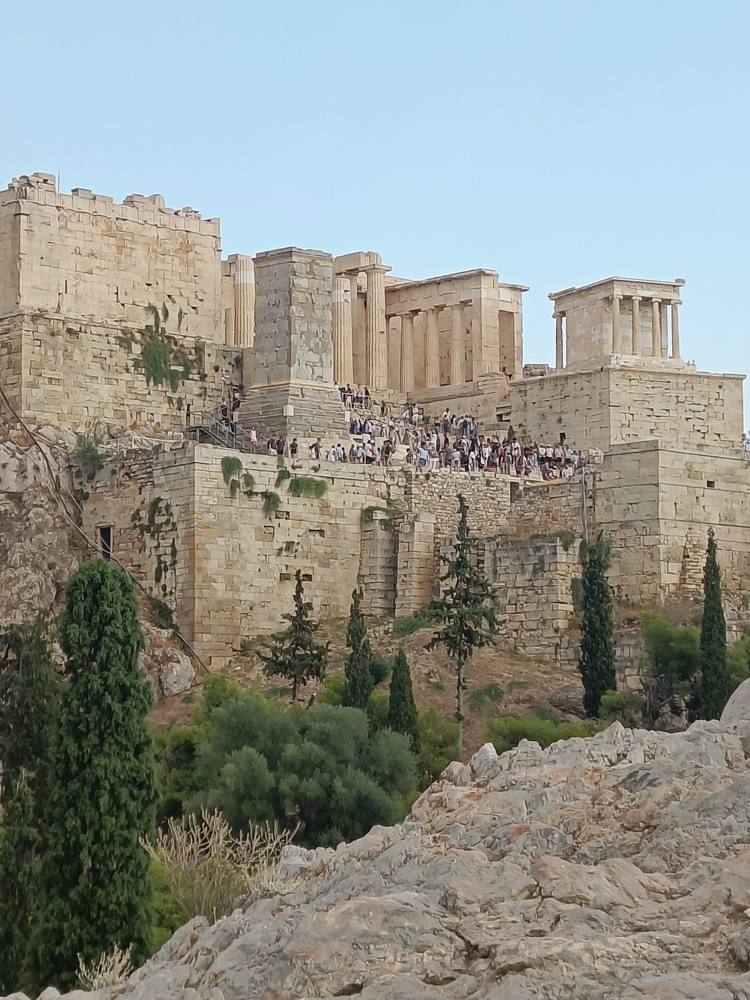 Visitors crowding the Acropolis